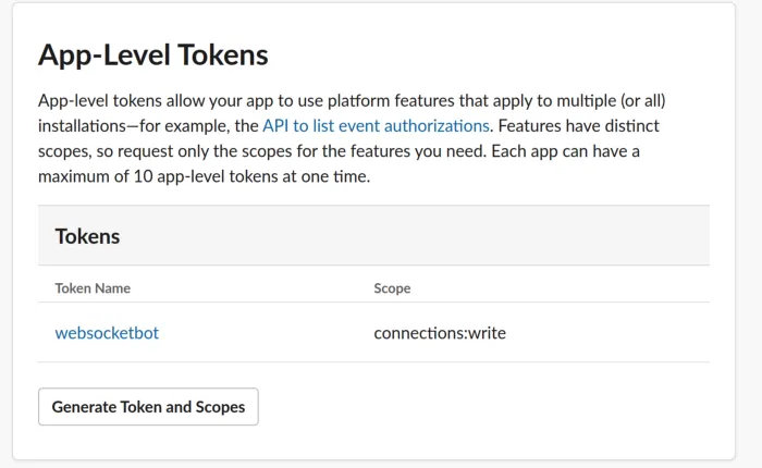 Slack — Creating an App level token