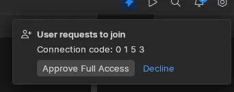 Popup asking for allowing a new connection to the session