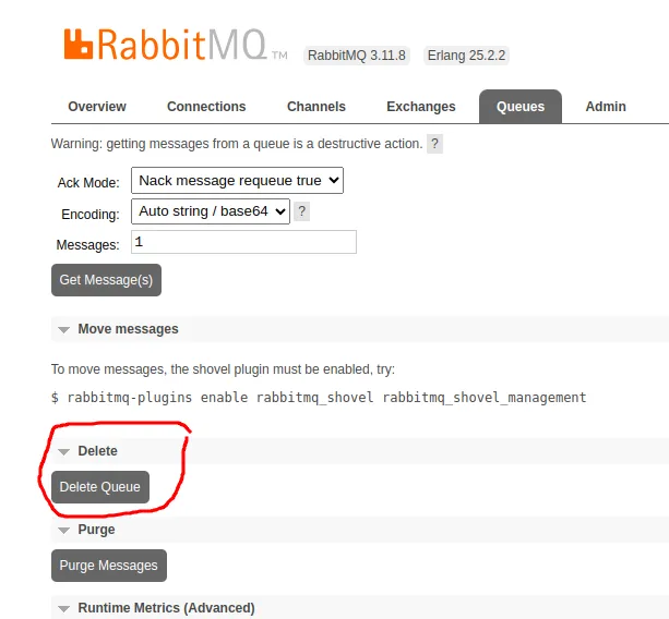 Deleting a Queue in RabbitMQ