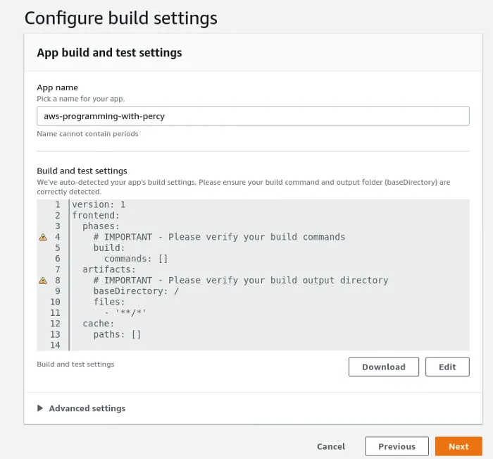 Build settings in AWS Amplify — Set build and docker settings etc.