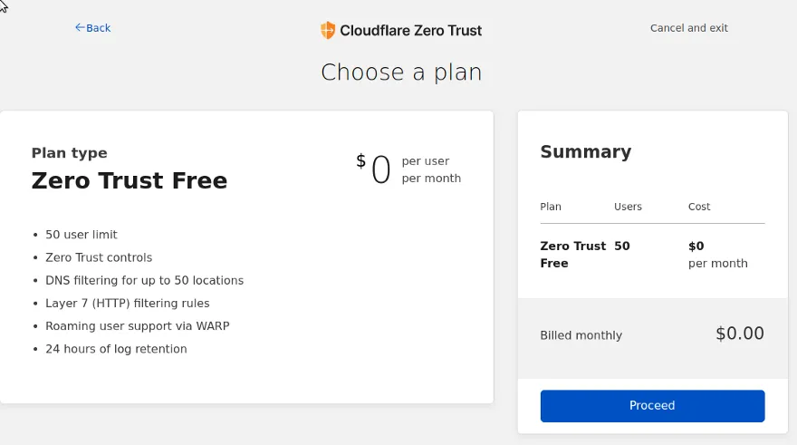 Zero Trust Free Plan
